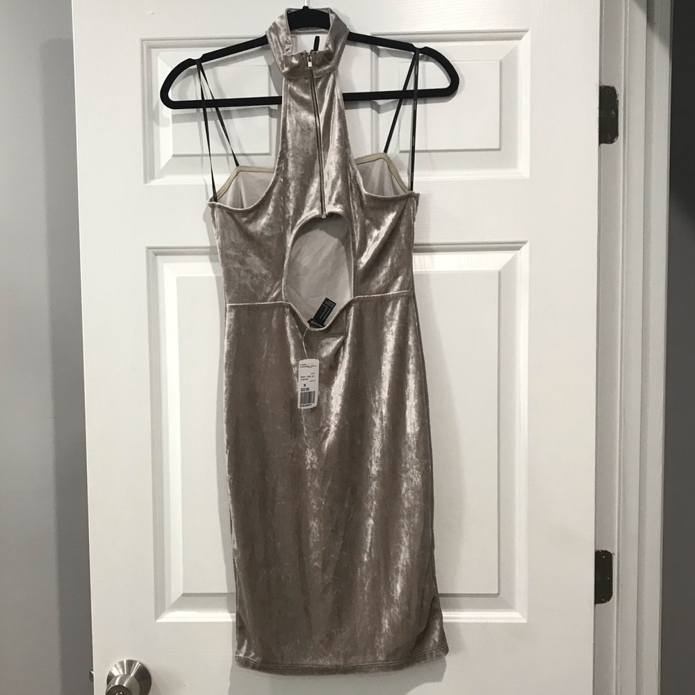 Forever 21 Velvet Halter Dress Silver/Champagne Sz M - Picture 6 of 6